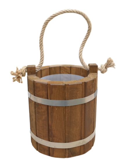 Wiaderko Retro ozdobne drewniane olchowe 28cm z podstawką i doniczką